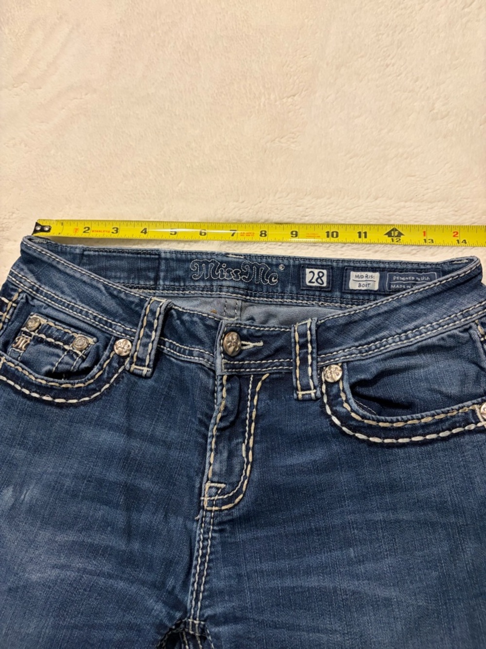 Miss Me Women's Blue Flare Jeans with Contrast Stitching - Picture 4 of 7